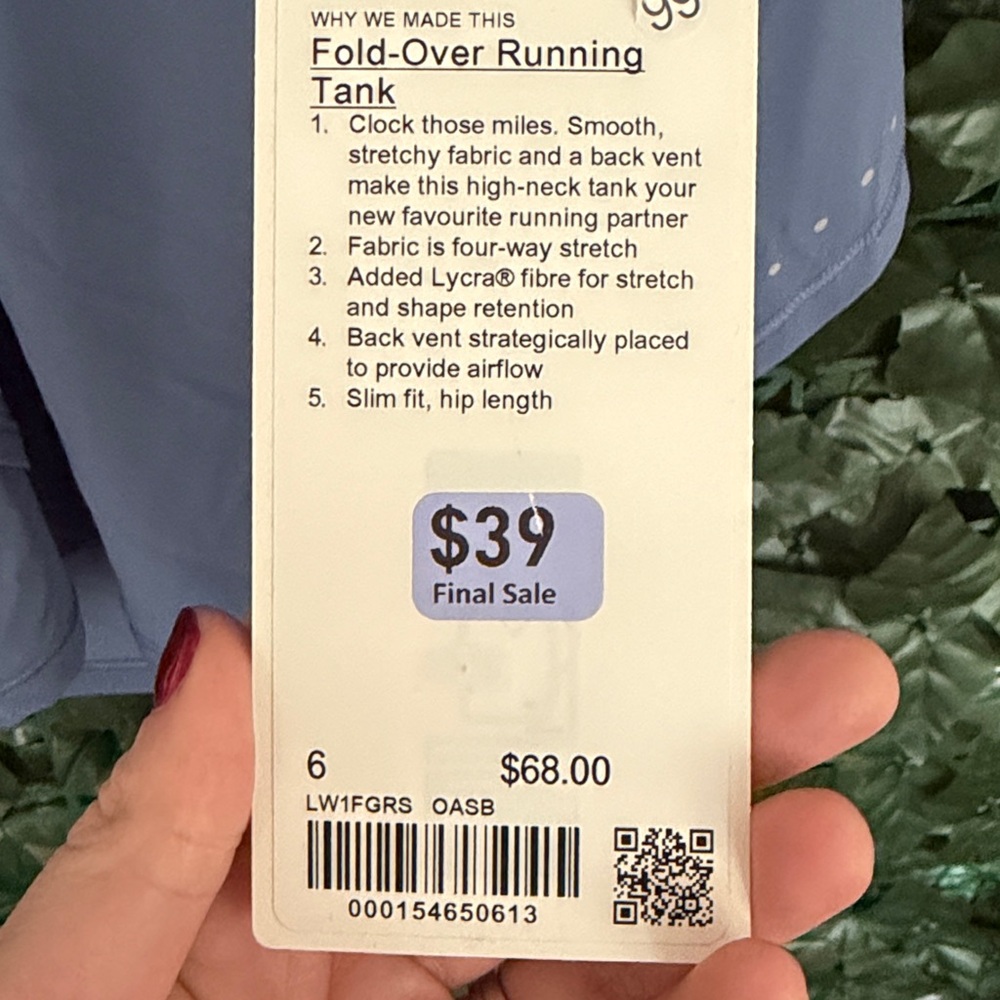 NWT Lululemon Fold Over Running Tank Size 6 - Picture 5 of 5